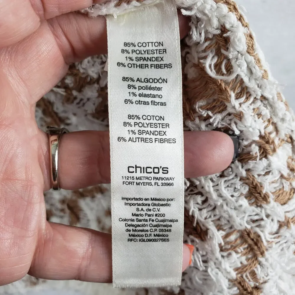 Chicos‎ Women's L Audrey Open Front Mixed Pattern Cardigan Fuzzy Neutral Cozy